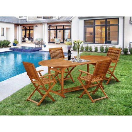 EAST WEST FURNITURE 5 Piece Beasley Acacia Backyard Furniture Set - Natural Oil BSCM5CANA